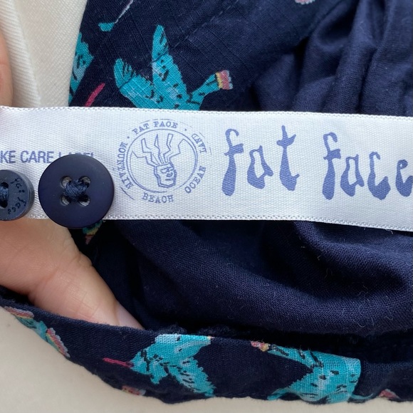 Fat Face 100% Cotton Size 12 Cami Vest Top Shirring Bird Animal Print Navy - Picture 7 of 12